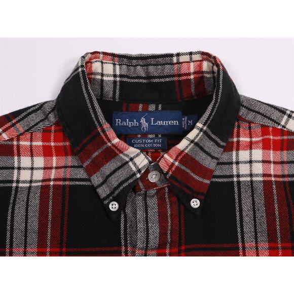 Ralph Lauren Men Custom Fit Red Black White Plaid Flannel Button-Up Shirt Medium - Picture 6 of 7
